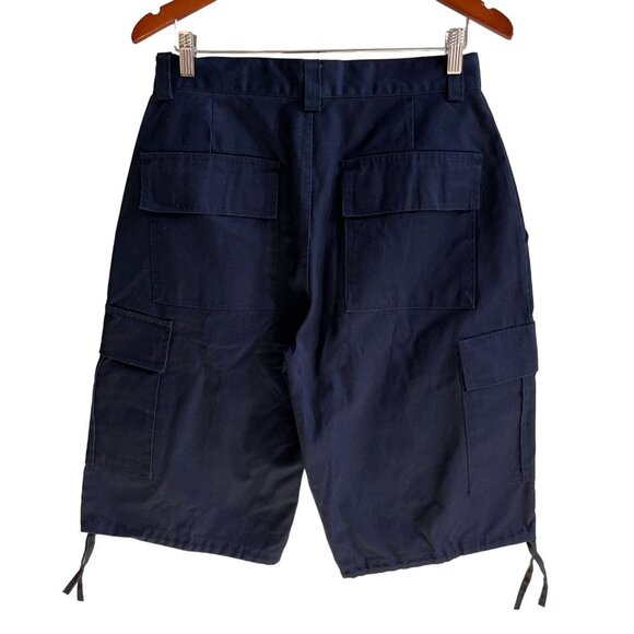 BTLU Cargo Shorts Mens 30 Blue Cotton Button & Zip Slash Pockets Drawstring Leg - Picture 2 of 13
